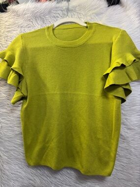 Ruffled Short-Sleeve Knit Top in Chartreuse